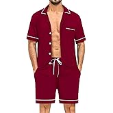 SWOMOG Mens Pajama Sets Short Sleeve Sleepwear Button Down Loungewear Soft Modal Lounge Pjs with Pockets S-XXL