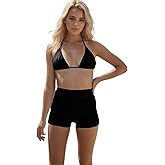 VAGIFOD Women's 2 Piece Bikini Set Halter Tie Triangle Top with Full Coverage Bottom Shorts Bathing Suit Swimsuits