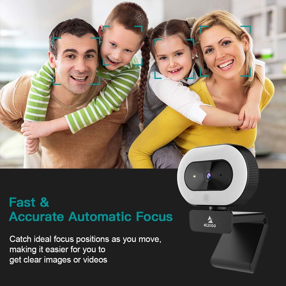 2021 NexiGo StreamCam N930E, 1080P Webcam with Ring Light and Privacy Cover, Auto-Focus, Plug and Play, Web Camera for Online Learning, Zoom Meeting Skype Teams, PC Mac Laptop Desktop Computer: Computers & Accessories