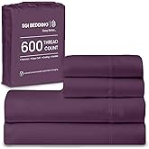 SGI bedding 100% Egyptian Cotton Sheets Queen Size – 600 Thread Count Sheets Set, Soft, Cooling, 16" Deep Pocket, Luxury Hotel Bedding, Breathable, Durable - Plum