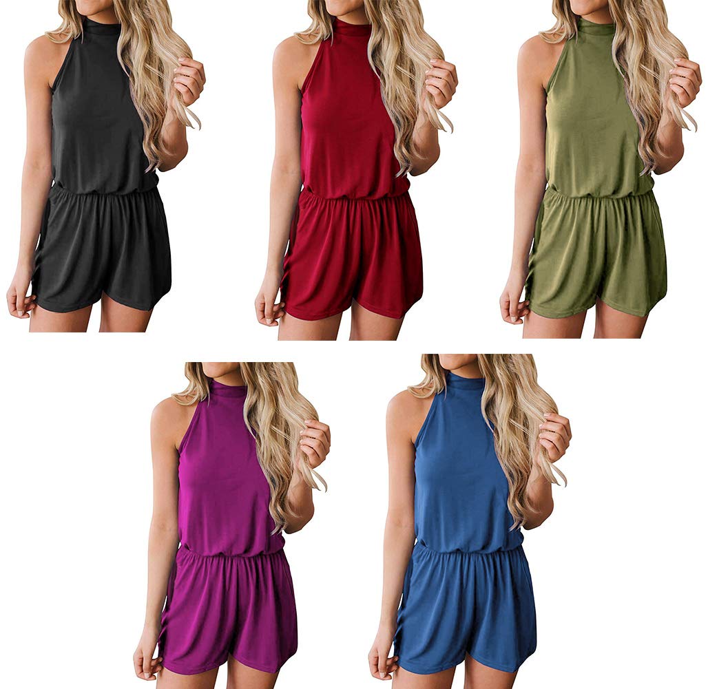 Annystore Women\'s Sexy Rompers - Summer Halter Neck Elastic Waist Sleeveless Jumpsuit Rompers Green M