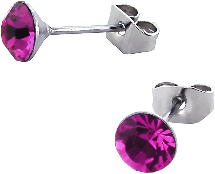 Stainless Steel Pink Crystal Sleeper Stud Earrings, 6mm Amazon.co.uk