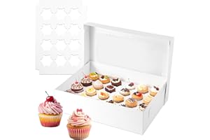 5pcs Cupcake Boxes 24 Count with Window, Corrugated Mini Cupcake Containers Adjustable Height Inserts for Bakery Desserts Coo