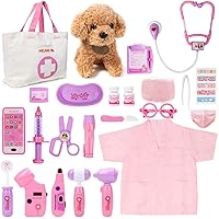 Meland Doctor Kit Kids, Kids Doctors Play Set with Dog Toy & Doctor Costume, Pretend Play Pet Vet Toys for Aged 3 4 5 6 Years