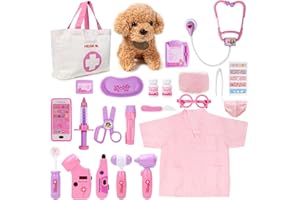 Meland Doctor Kit Kids, Kids Doctors Play Set with Dog Toy & Doctor Costume, Pretend Play Pet Vet Toys for Aged 3 4 5 6 Years