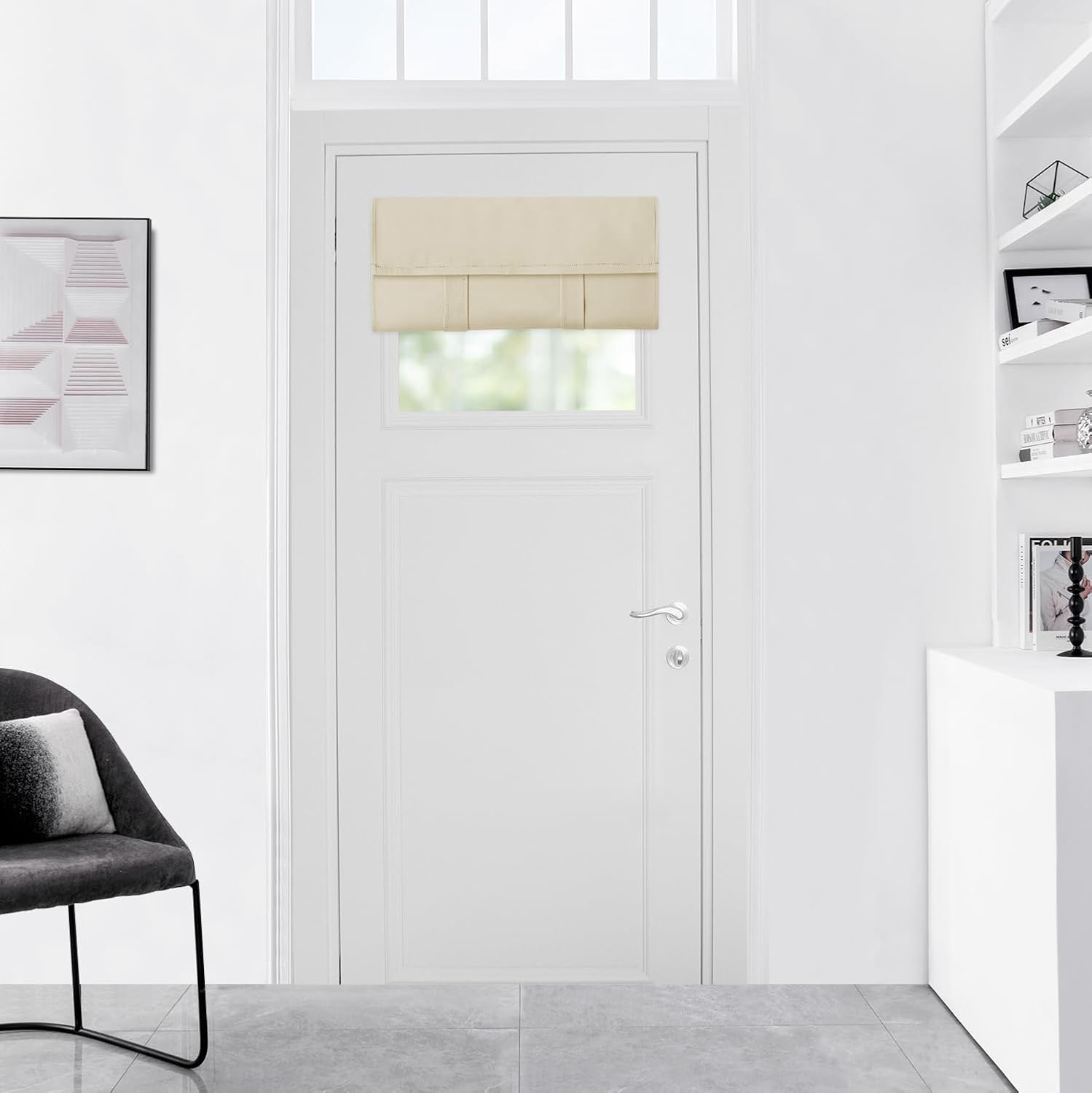 Outdoor Curtains - WdFour Soft Blackout Silk Look Satin Door Curtains, Elegance French Door Curtains for Privacy, Easy Installed Door Panels, Room Darkening Door Window Curtains (24W x 18L, 1 Panel，Beige)