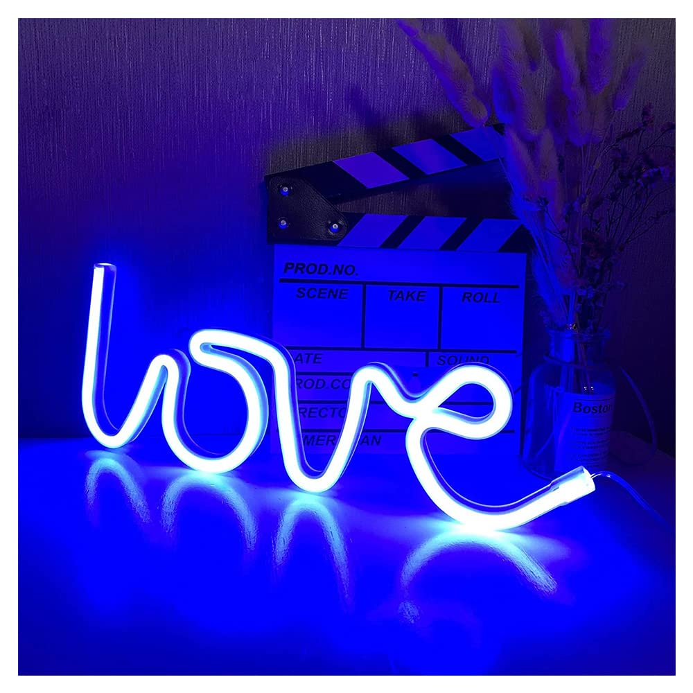 ENUOLI Love Neon Sign Blue Light Wall Lights USB/Battery Operated Neon Light Signs Love Night Light Bedroom Party Christmas Neon Light Signs for Wedding Decoration