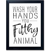 Bathroom Quotes Wall Decor, Black and White Bathroom Wall Art, Toilet Decor Signs Small Black Framed Canvas Art for Kid's Washroom