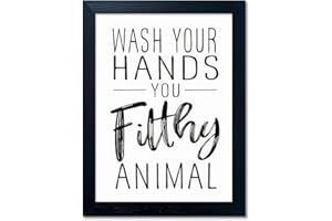 BOSWAYDECO Bathroom Quotes Wall Decor, Black and White Bathroom Wall Art, Toilet Decor Signs Small Black Framed Canvas Art for Kid's Washroom