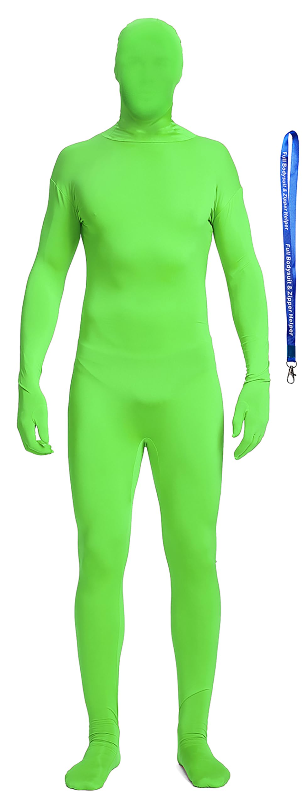 Photo 1 of Full Bodysuit With Zipper Helper Spandex Unisex Unitard Tights Suit Zentai Cosplay Costume (XX-Large, Lime Green)