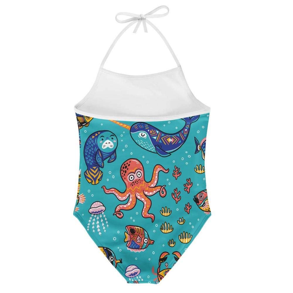 KiuLoam Cartoon Octopus Seal Narwhal Girls Swimwear One Piece Swimsuits Bathing Suit for 3-8 Years Baby Girl