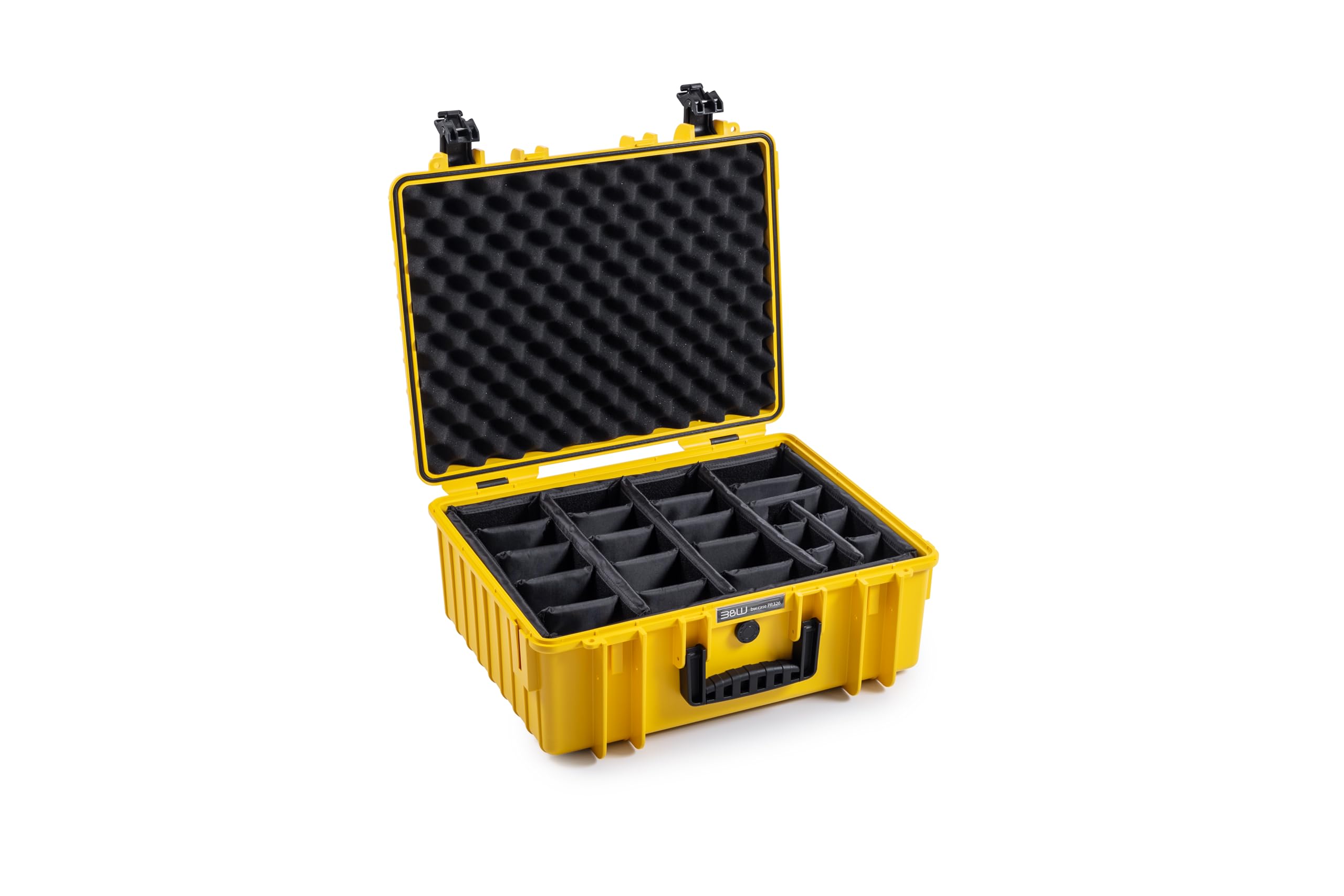 B&W Outdoor Transport Case - Type 6000 with Padded Divider - Yellow - Waterproof according to IP67 Certification, Dustproof, Virtually Indestructible