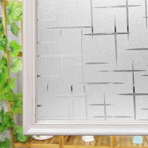 Frosted Glass Film, Non-Adhesive UV Protection Static Cling Window Film for Privacy Door Blinds (Cross-Shaped Pattern, 60cm x 200cm)