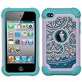 iPod 4 Case, iPod Touch 4 Case, MagicSky [Shock Absorption] Studded Rhinestone Bling Hybrid Dual Layer Armor Defender Protective Case Cover For iPod Touch 4th Generation - Flower2