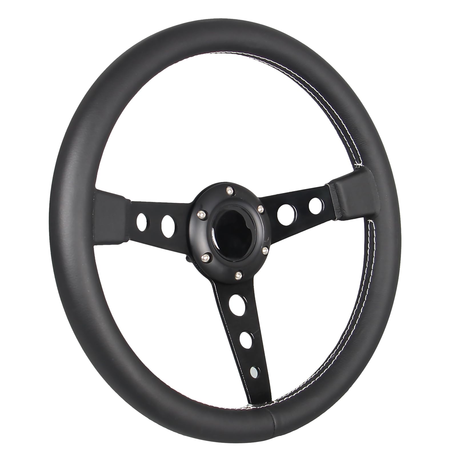 Photo 1 of GONMOT Car Drift Flat Steering Wheel Black Leather Grip 14inch/350mm Racing Sport Steering Wheel with White Stitching