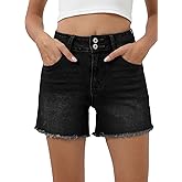 Sidefeel Women's Jean Shorts High Waisted Stretchy Raw Hem Summer Denim Shorts with Pockets