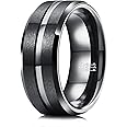 THREE KEYS JEWELRY Men Wedding Bands 8mm Black/Silver Tungsten Brushed Grooved Viking Carbide Ring With Infinity Unique for Him