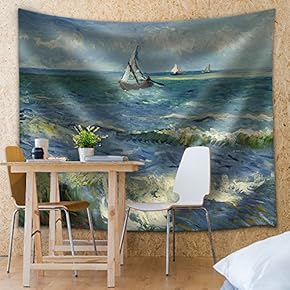 "Seascape at Saintes Maries by Vincent Van Gogh - Fabric Tapestry, Home Decor - 51x60 inches