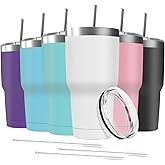 Deitybless 30oz Stainless Steel Travel Mug with Lid, 6 Pack Double Wall Vacuum Insulated Bulk Tumbler with 6 Straws, Powder Coated Coffee Cup Suitable for Vehicle Cup Holders(Assorted Colors)
