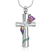 constantlife Cross Urn Necklace for Ashes Cat Butterfly Cremation Jewelry for Women Men Memorial Pendant Chain Human Pet Ashes Holder