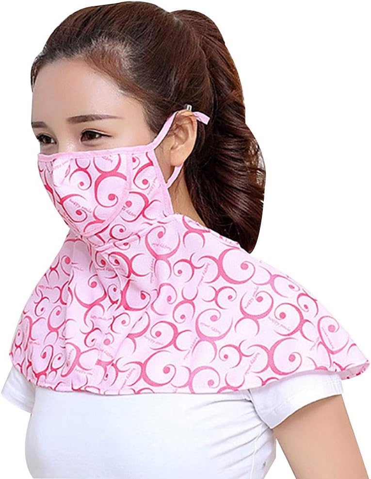 qiguch66 Women Cycling Face Mask Breathable Ice Silk Sunscreen Long Neck Full Face Mask Summer UV Protection Outdoor Sports,Anti-Sun Neck Protection Scarf Outdoor Cycling Face Mask Pink Dot