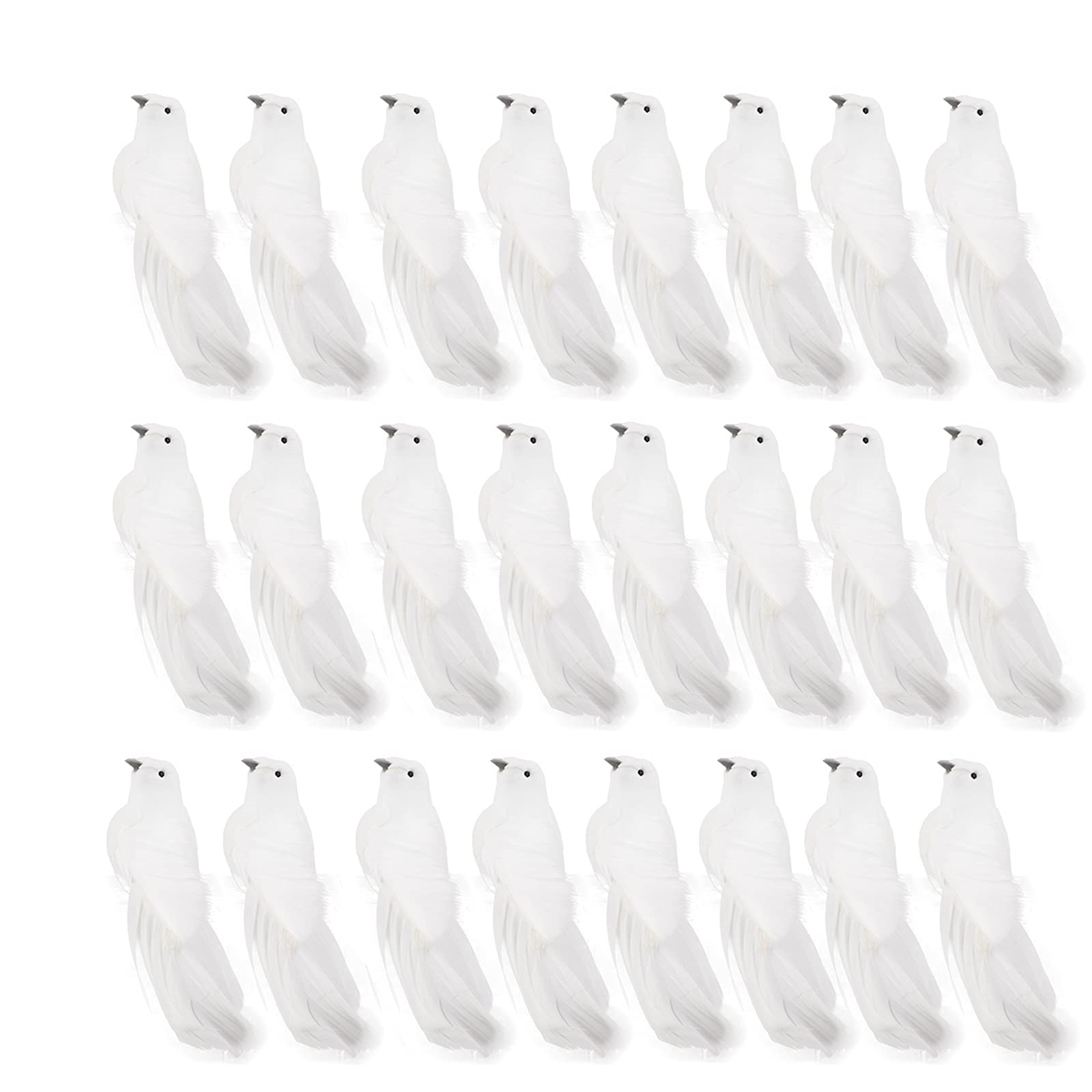 RTWAY 24PCS Decorations White Doves with Clip Christmas Tree Ornament Artificial Birds DIY Craft for Christmas Tree Wreath Wedding Decor, 13.5 x 5 cm