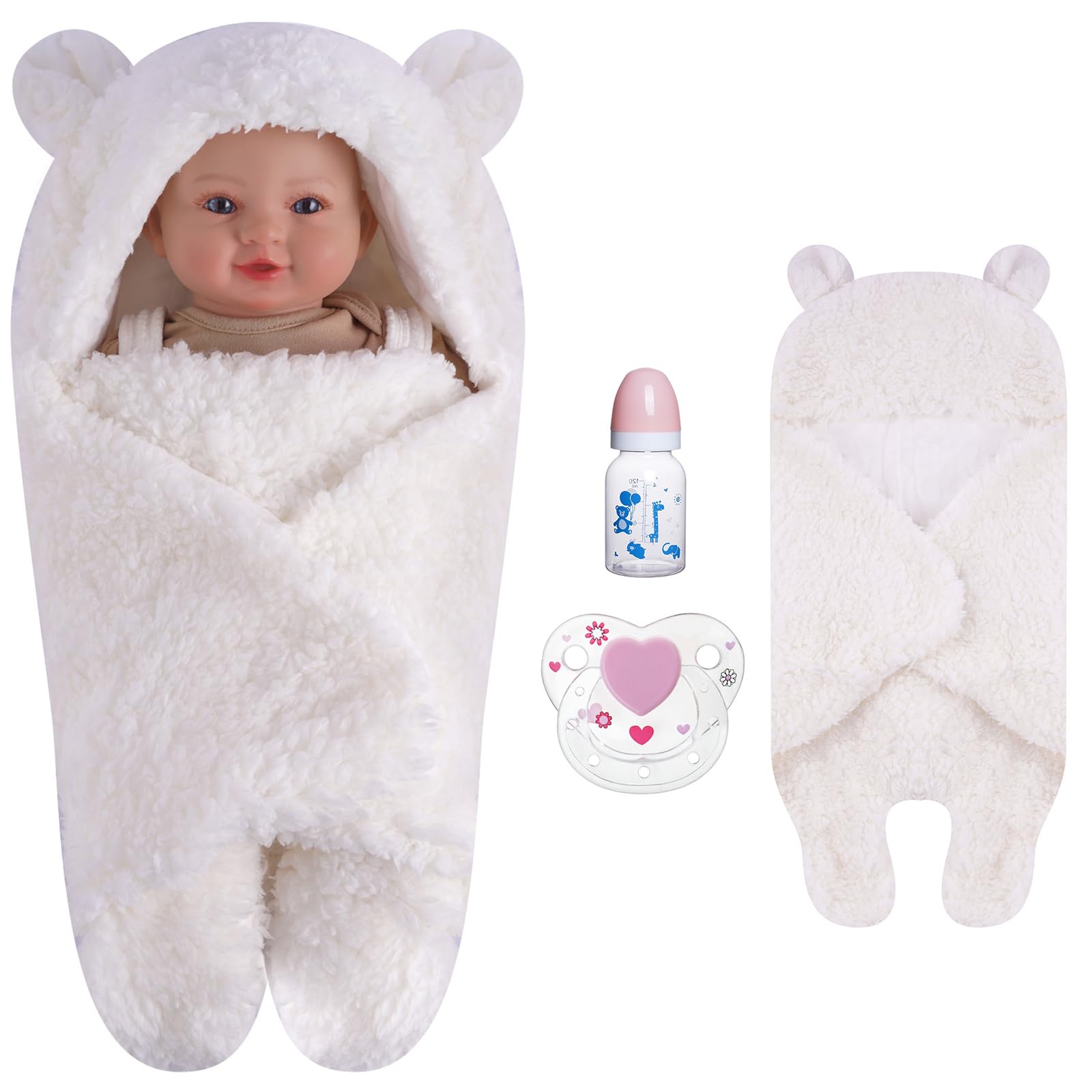 Photo 1 of ***ONLY THE BLANKET***BABESIDE 3 Pcs Reborn Baby Doll Accessories Blanket Set for 17-22 Inch Baby Dolls, Thickened Babys Doll Swaddle Blanket with Doll Pacifier and Bottle for Realistic Newborn Dolls Girl Boy, White