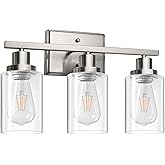 Ascher Bathroom Vanity Light Fixtures, 3 Light Wall Sconces Lighting with Clear Glass Shade, Brushed Nickel Wall Lights for M