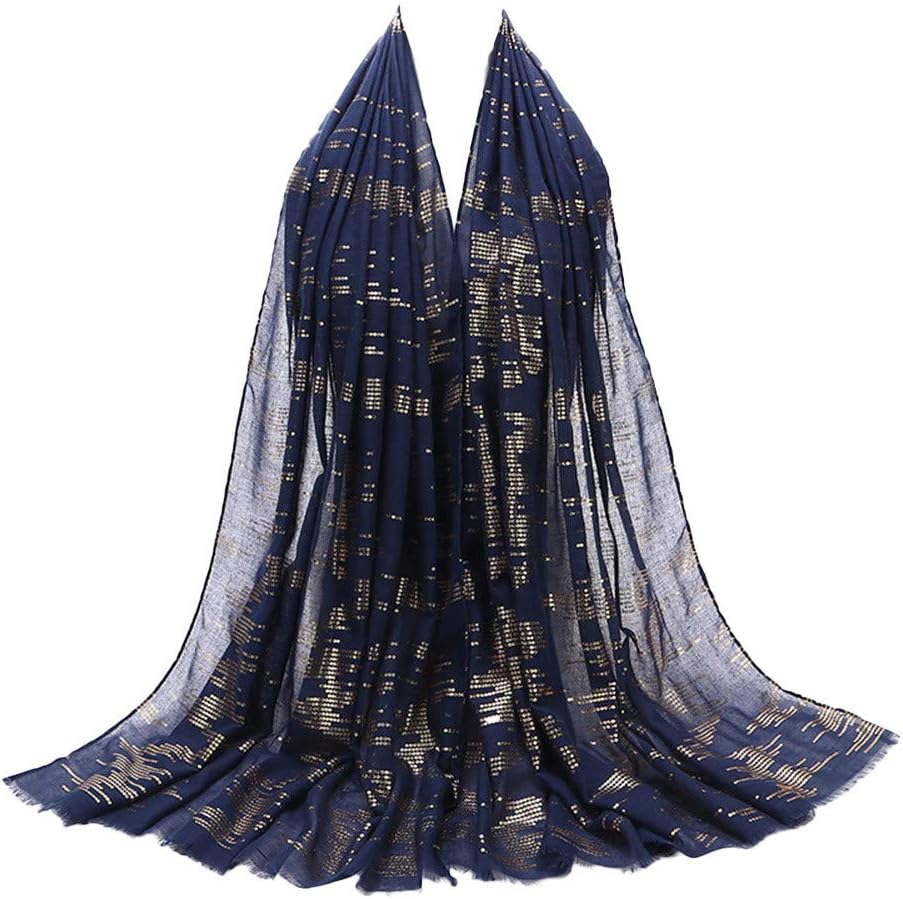 Women Chiffon Scarf, Fashion Long Shawl Wrap Soft Muslim Hijab with Sequin Decor