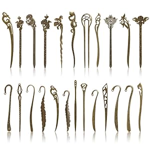 24 Pieces Chinese Hair Sticks Handmade Vintage Women Girl Hair Chopstick Bronze and Classic Hair Fork Accessory for Christmas Gift Black five