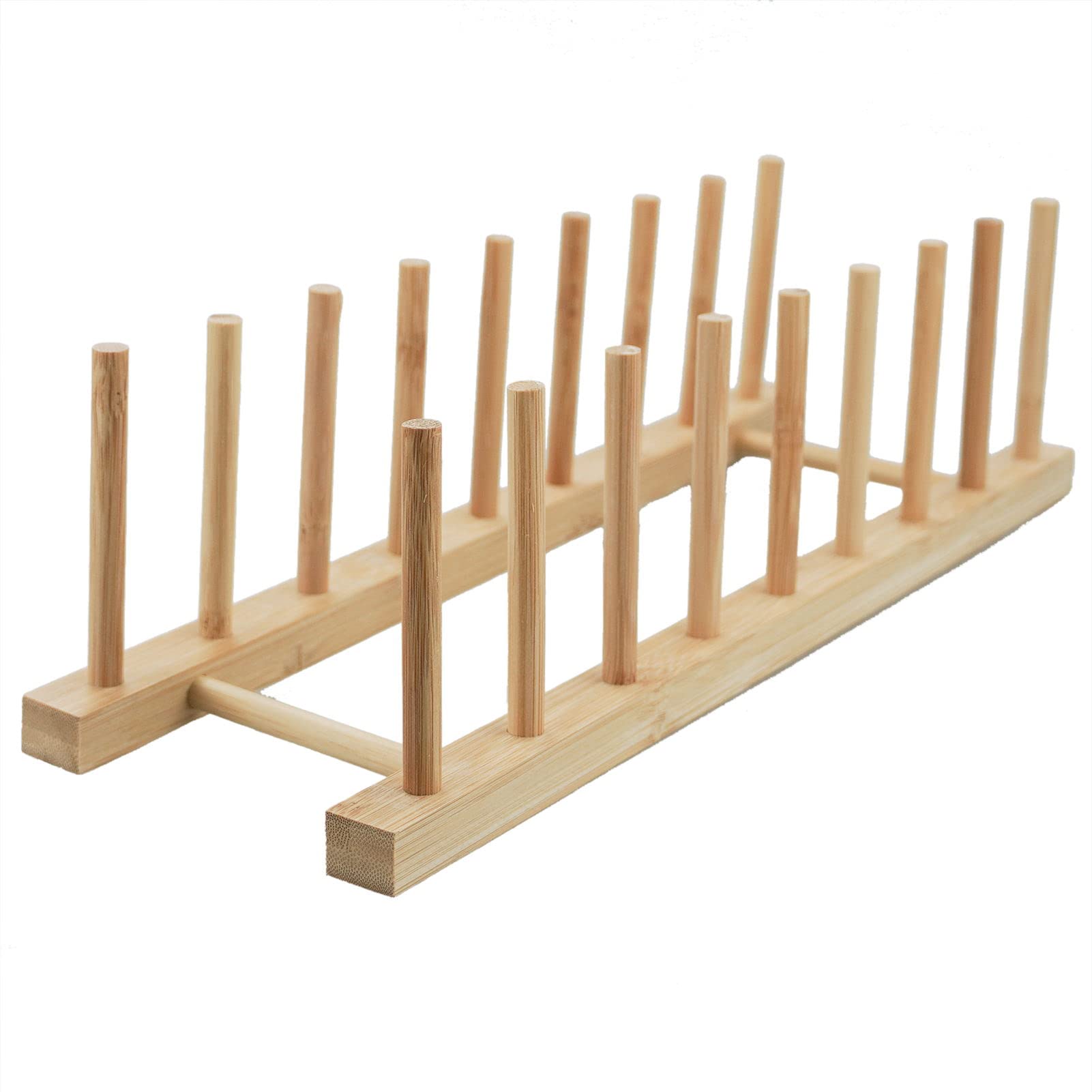 SZCXDKJ Plate Rack Holder for Kitchen Cupboards Bamboo Wooden Chopping Board Tray Dish Rack Stand Drainers, Kitchen Cabinet Organizer for Plate/Cup/Pot Lid (1, 8 slots)