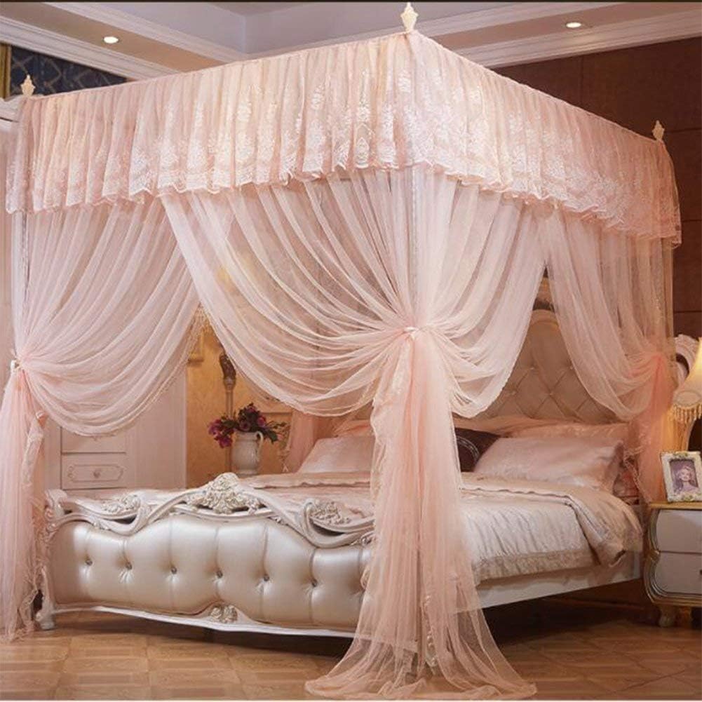Willlly Four Corner Encrypted Bed Canopies Casual Chic Dish Mosquito Net Hanging Double Thickening Mosquito Net For Children A Queen2 (Color : Colour, Size : Size)