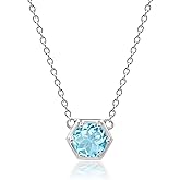 Round Blue Topaz Necklace 925 Sterling Silver 18 Inch Chain Spring Ring Hexagon Topaz Stone Pendant December Birthstone Necklace for Women Charms Gemstone Necklace Birthstone Jewelry