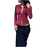 Floerns Women's Striped Button Up Shirts Long Sleeve Collared Dressy Casual Blouse Top