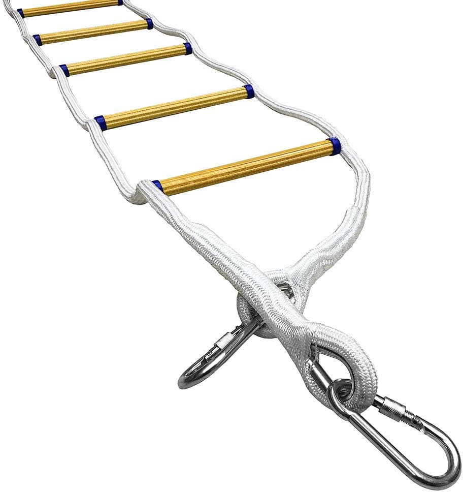 QWORK Emergency Fire Ladder Flame Resistant Safety Rope Escape Ladder with Carabiners for Fast to Deploy in Fire, Weight Capacity up to 2000 pounds, 2 Story 16 FT: Kitchen & Dining