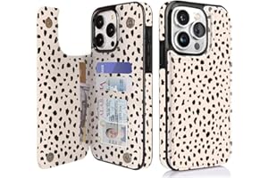 uCOLOR Compatible with iPhone 15 Pro 6.1" Wallet Case with Card Holder Slot Folio Flip PU Leather Kickstand Double Magnetic Clasp and RFID Blocking Design Cover 6.1 Inch (Almond Latte Polka Dot)