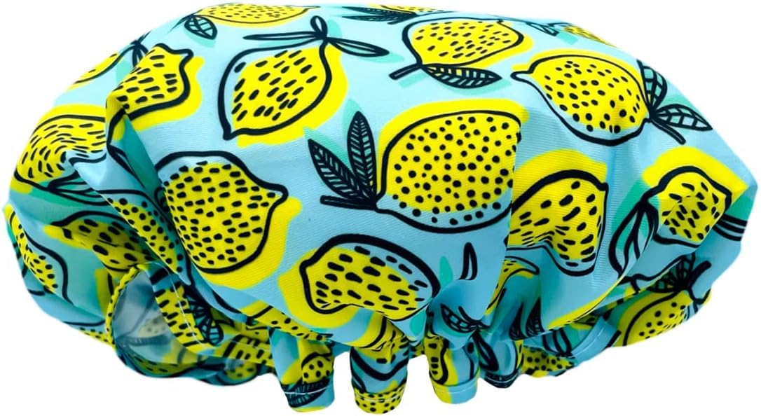 SMUG Shower Cap | Waterproof Shower Cap with Elastic Lining | Three Prints Available | Showers, Cooking, Spa Salon, Sleeping, Makeup | Shower Caps For Women UK Long Hair Short Hair | Lemon
