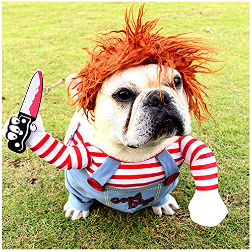 DELIFUR Dog Chucky Costume Pet Halloween Clothes Cat Cosplay Party Suit Funny Dog Costume Small to Large Dogs(XL)