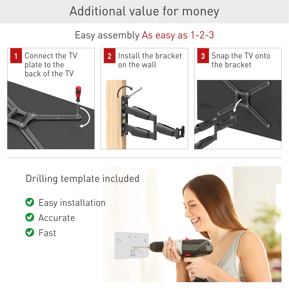 Barkan TV Wall Mount, 13-65 inch Full Motion Articulating - 4 Movement Long Premium Flat/Curved Screen Bracket, up to 80 lbs, Extremely Extendable, Lifetime Limited Warranty,Fits LED OLED LCD