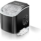 Stopsad Ice Maker Countertop, 26lbs in 24Hrs, 9 Ice Cubes Ready in 6 Mins with 2 Sizes of Bullet Ice, Auto-Cleaning Portable Ice Maker with Scoop & Basket, for Home/Kitchen/Camping/RV. (Black)