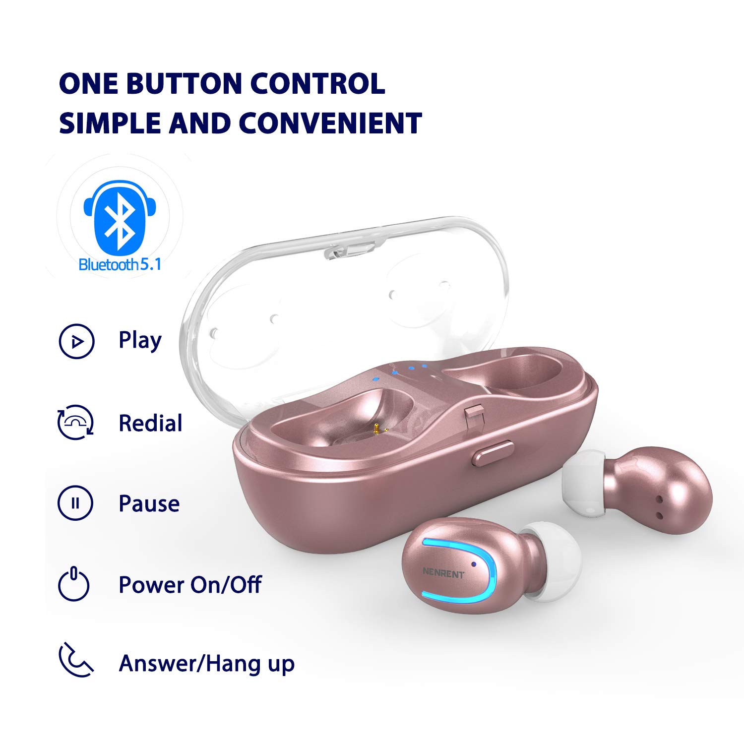 Bluetooth Earbuds,NENRENT Q13 TWS True Wireless Earbuds, Bluetooth 5.0 Earpieces with Charging Case HD Stereo Sound 16H Playtime,Bluetooth Wireless Headphones W/Built in Mic (Comfy & Fast Pairing)