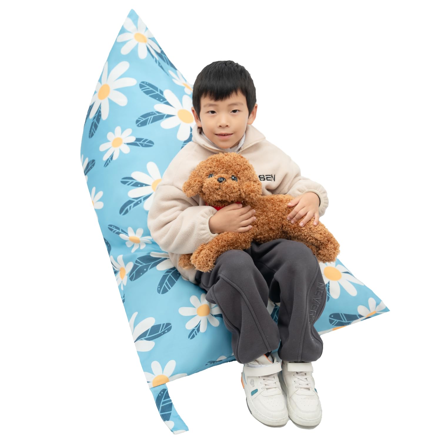 Kids Bean Bag Cover Only, Stuffed Animal Bean Bag Storage, Large Bean Bag Chair for Teens, 132cm * 79cm Beanbag Chair Cover Without Filling, Inflatable Soft Toy Storage, Chrysanthemum