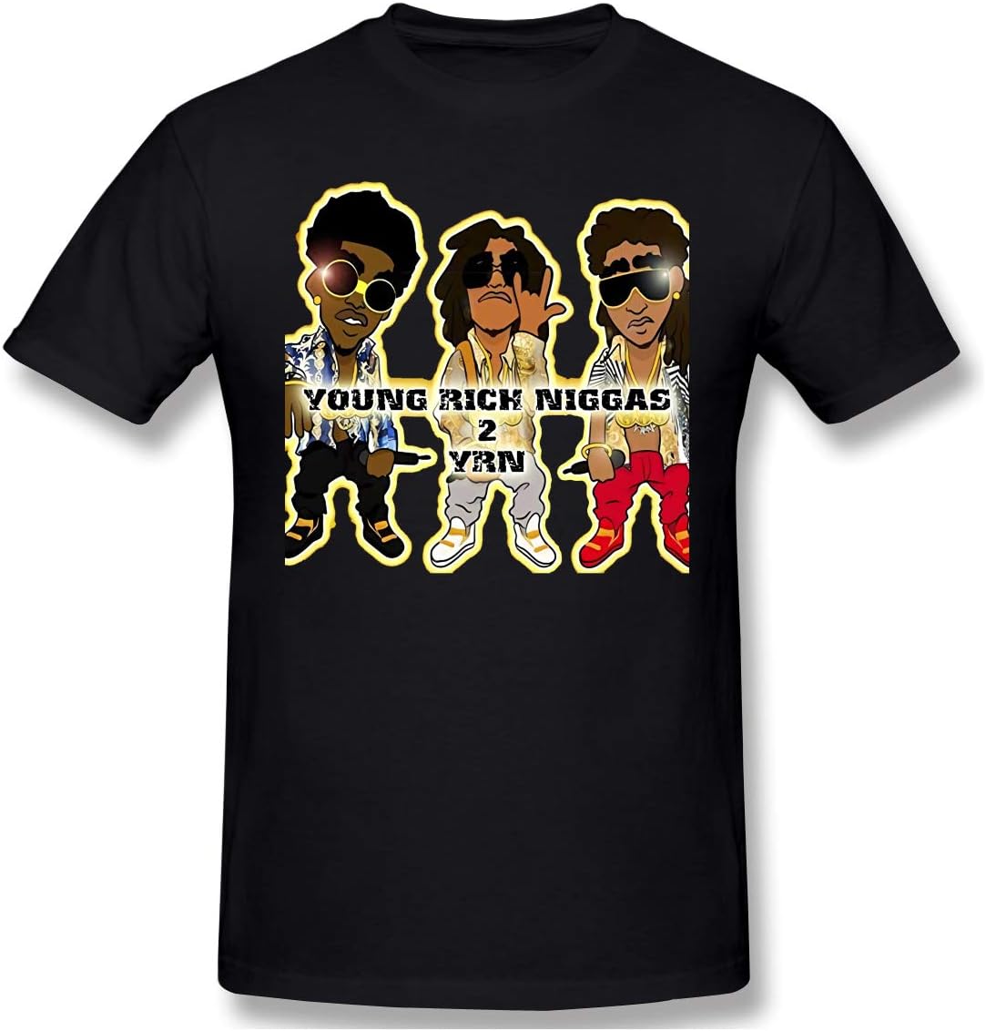 Migos Young Rich Niggas 2 YRN Classic Mans Tops Short Sleeve Tee Black
