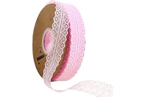 BAYUE Lace Trim Ribbon 1.2 Inch Wide×50 Yards lace Fabric Vintage Pattern Roll Ribbons - Perfect for Gift Wrapping, Crafts,Flower Design,Sewing, and Party Decorations(Cream Pink)