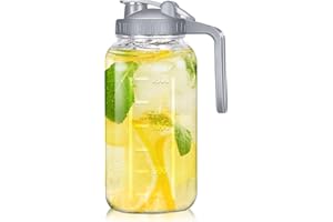 irjeen Glass Mason Jar Pitcher with Lid, 2 Quart/64oz - Breast Milk Pitcher Leak Proof, Heavy Duty Wide Mouth Jar with Pour Spout for Water, Juice, Milk, Tea, Iced Coffee, and Drinks, 1 Pack