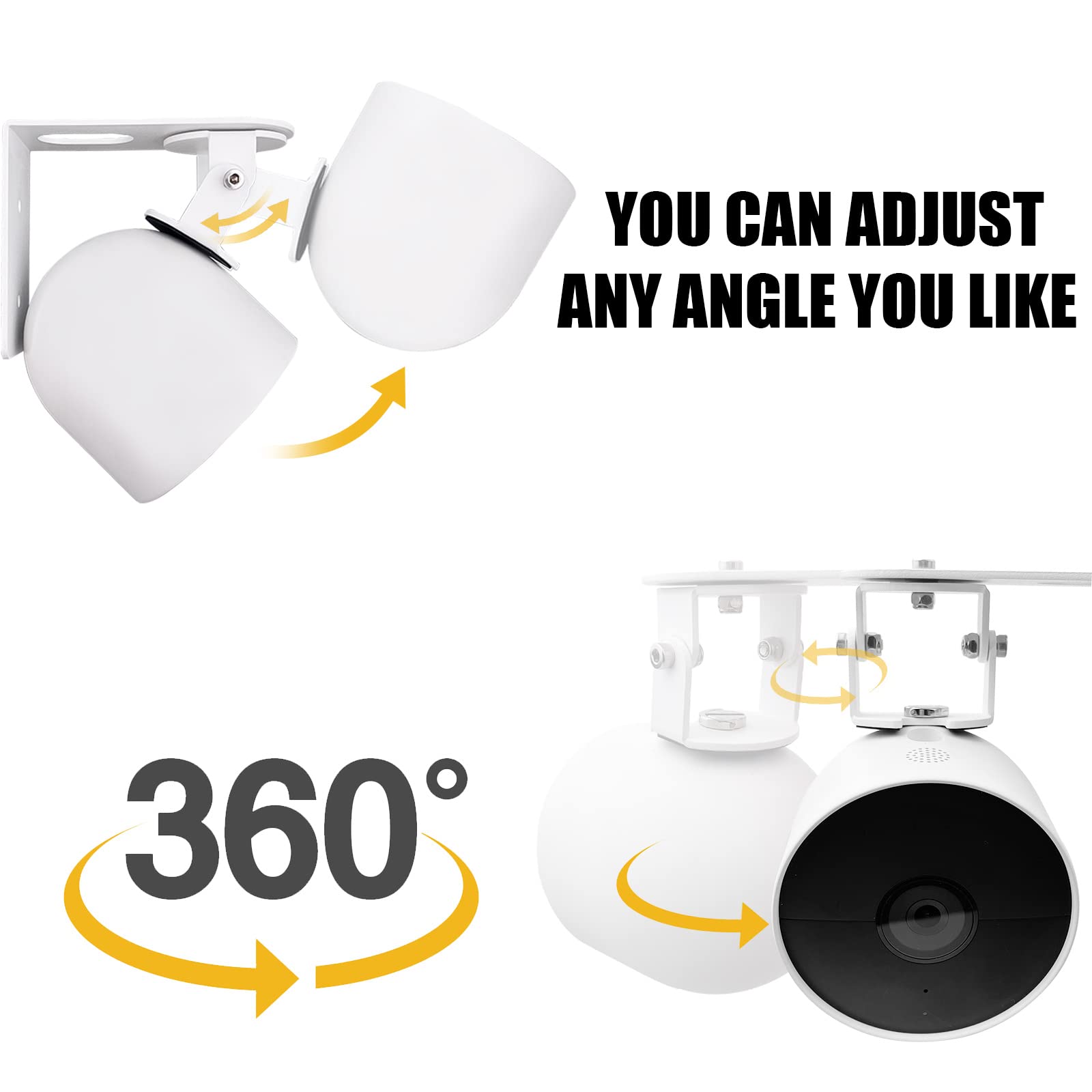 Nest Camera Mount Compatible with Google Nest Cam Outdoor or Indoor, Battery - 2nd Generation,360 View Anti-Drop Outdoor Wall Bracket Mounting Kit Nest cam Accessories- White