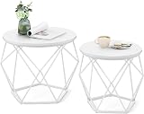 VASAGLE Round Coffee Table Set of 2 Snow White Cloud White LET040W46