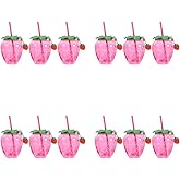 Healifty 12-Pack 17Oz Strawberry Plastic Cups with Lids and Straws Reusable Pink Tumblers for Kids and Adults Summer Parties Milk Tea Juice Beach Events