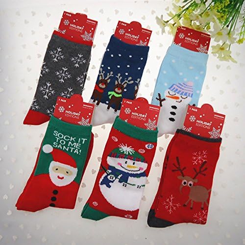 New! 6 Pair New Fashion Women Men Snowflake Deer Printed Wool Socks Casual Socks Christmas Gift