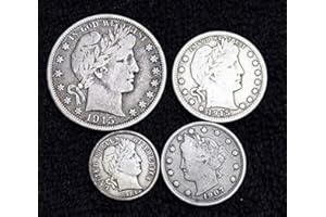 Barber Coinage - Set of 4 Different Coins - Half Dollar, Quarter, Dime, Nickel - Silver, Antique, Investment - 1/2 Good and Better - All Full Date - Great Collection US Mint